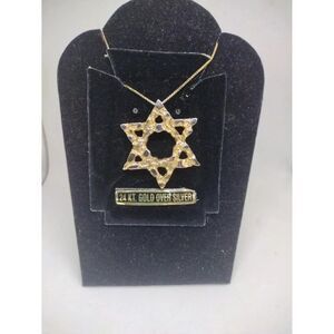 RINC Chunky Star of David Pendant and Chain 24K Gold Over 925 Silver